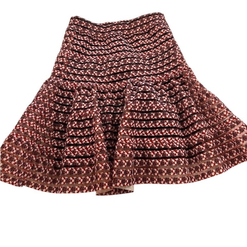 Maje‎ Jezabel Red Floral Striped Tiered Ruffle Mini Skirt Size 34 US XS